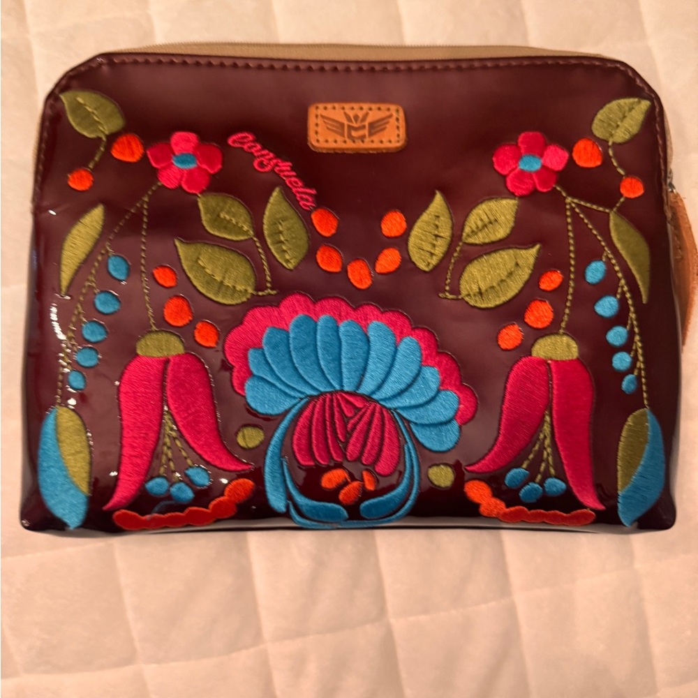Consuela Brown Clutch with Colorful Embroidery